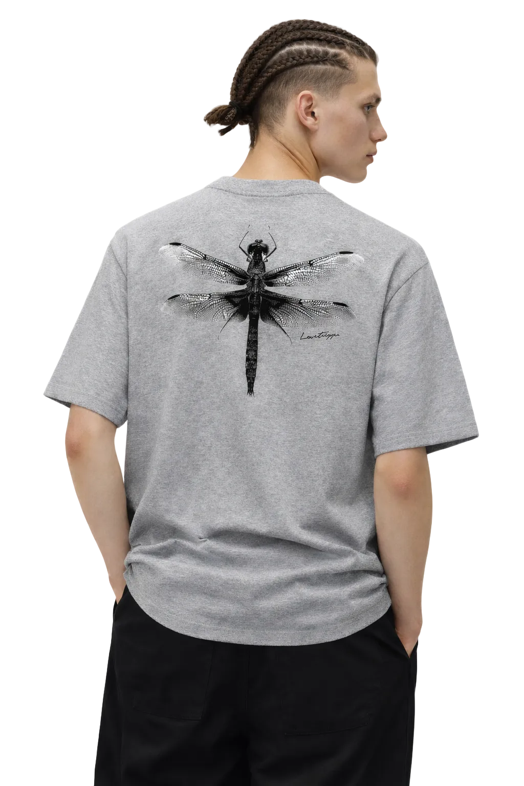 Grijs TAMIR T-shirt gedragen door model – witte achtergrond
