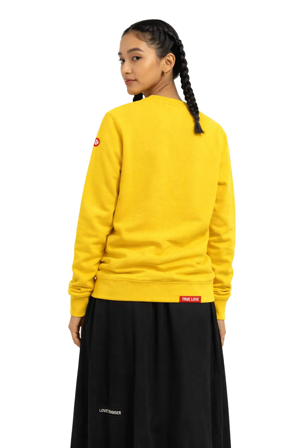 Model wearing Lovetrigger SHINE yellow sweat editorial fashion