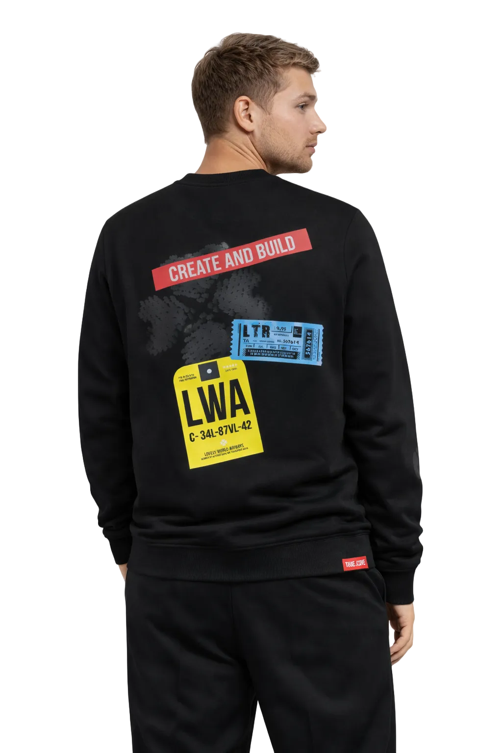 Model man wearing Lovetrigger SVERRE black sweater editorial street style