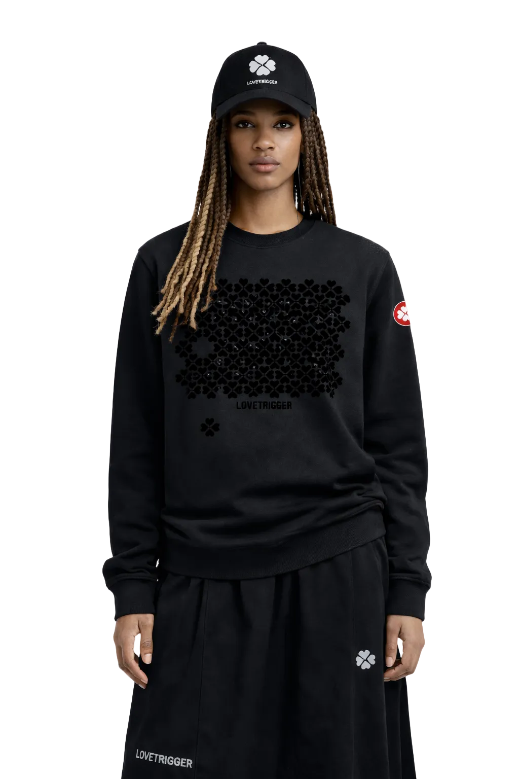 Model wearing Lovetrigger SAMM black sweater editorial fashion style