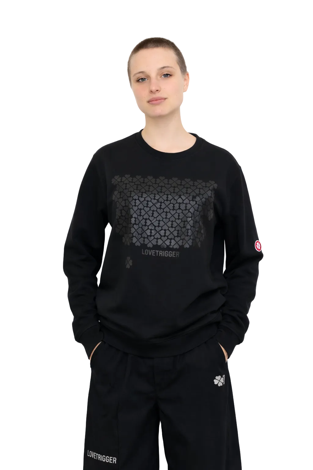 Model wearing Lovetrigger SAMM black sweater editorial fashion style