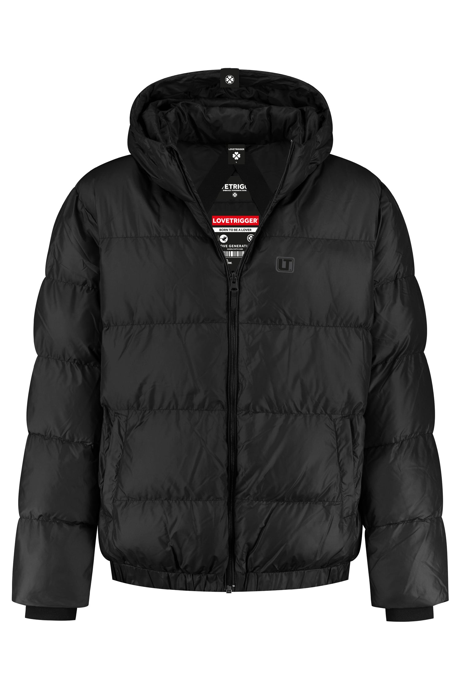 JESSE zwarte gewatteerde jas gerecycled polyester voorkant