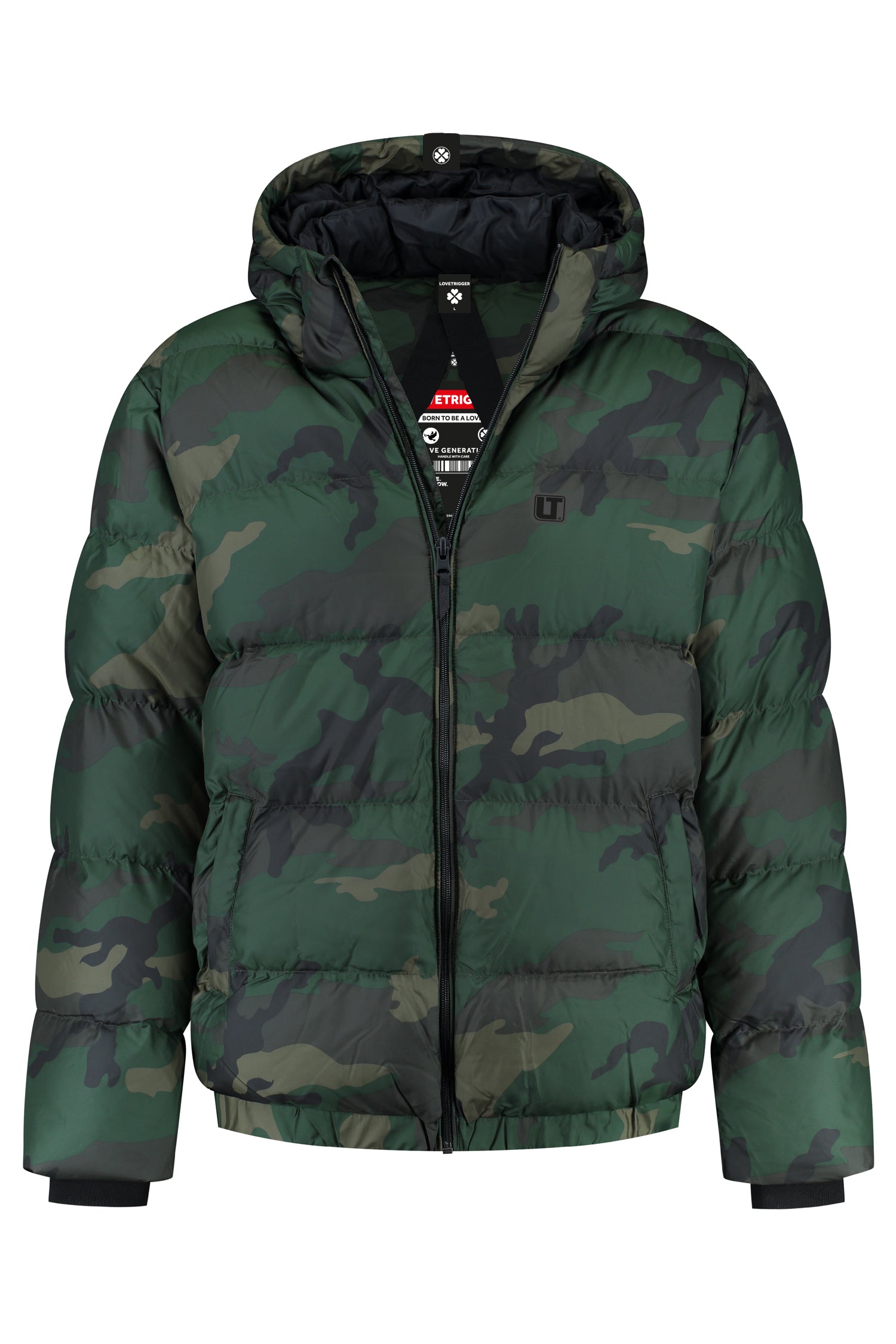 JESSE camouflage gewatteerde jas gerecycled polyester voorkant